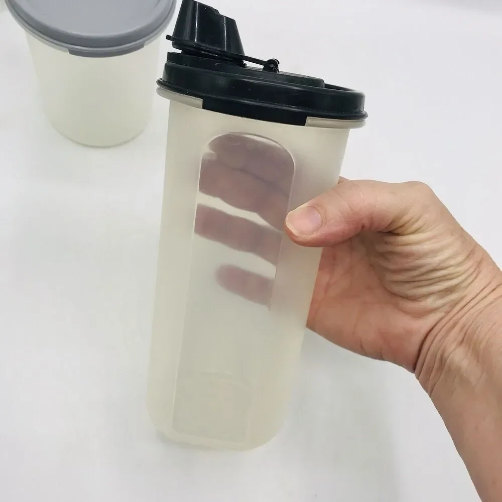 Tupperware 3 Pc Assorted Shake and Pour Bottle, 2 Small Round Gray Black